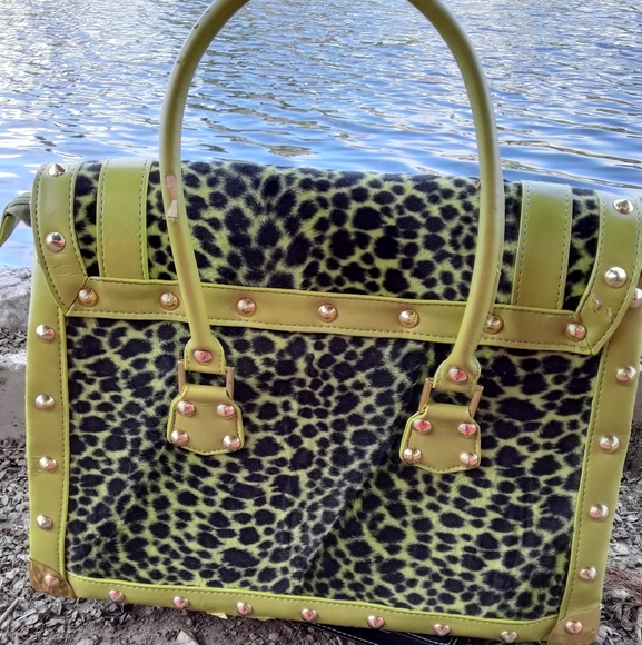 "Fall In Love" Fuzzy Green Cheetah Purse - Picture 3 of 4